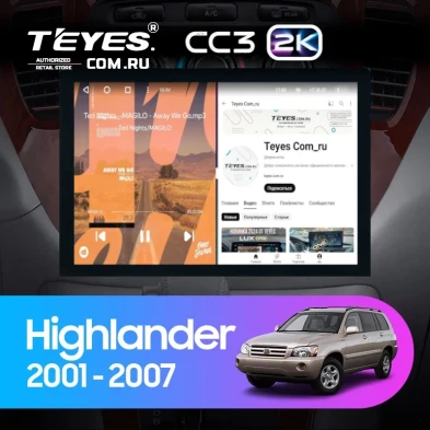 Штатная магнитола Teyes CC3 2K 6/128 Toyota Highlander 1 XU20 (2001-2007) (13")