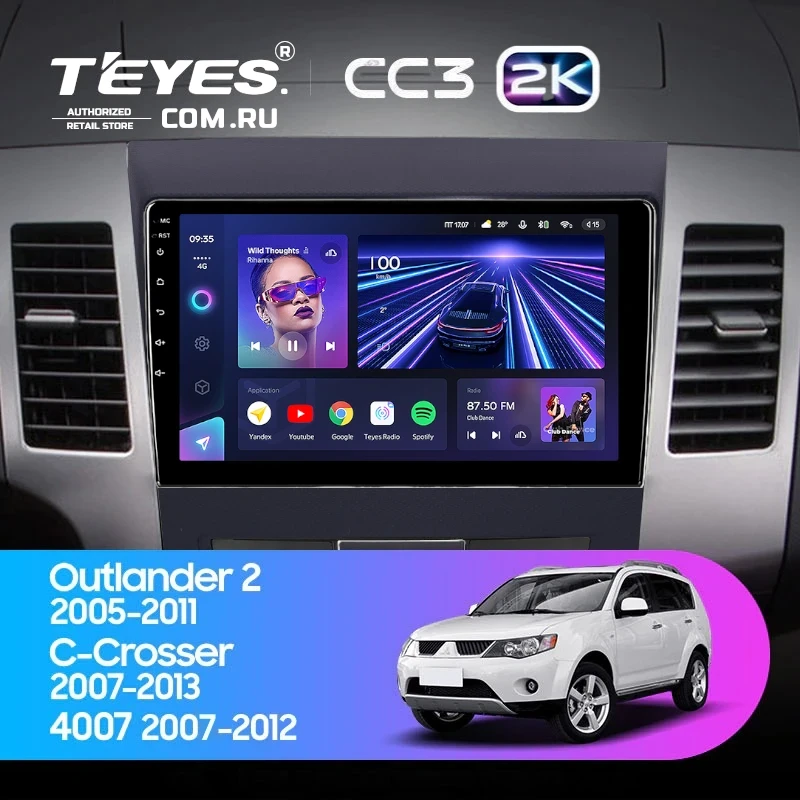 Штатная магнитола Teyes CC3 2K 4/32 Mitsubishi Outlander 2 (2005-2011) Декор Тип-B