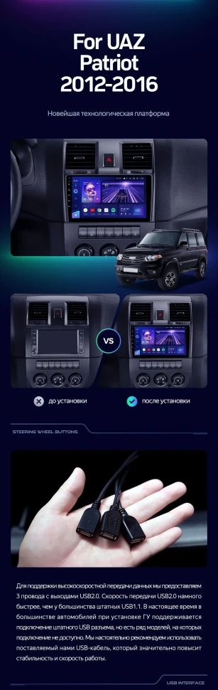 Штатная магнитола Teyes CC3 2K 6/128 UAZ Patriot (2012-2016)