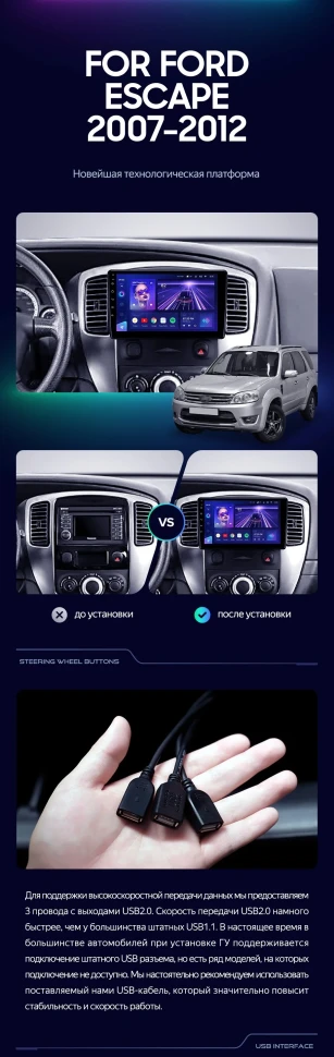 Штатная магнитола Teyes CC3 2K 4/64 Ford Escape (2007-2012) F1