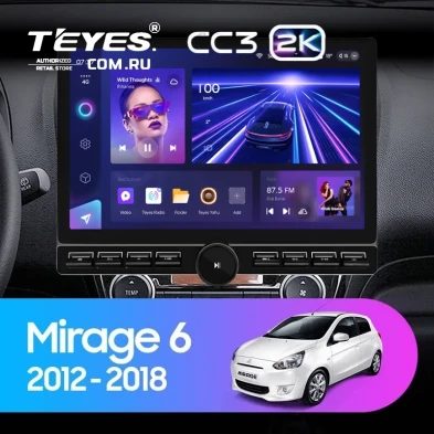 Штатная магнитола Teyes CC3 2K 6/128 Mitsubishi Mirage 6 (2012-2018) (13" с кнопками)