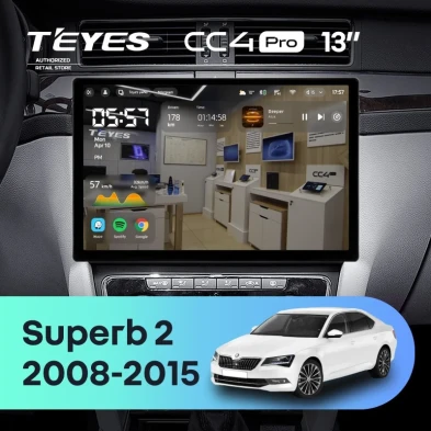 Штатная магнитола Teyes CC4 Pro 8/128 Skoda Superb 2 B6 (2008-2015) (13") (10 inch Universal)